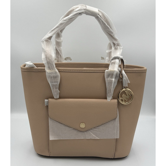 Michael Kors Jet Set Medium Tote Oyster Beige Leather Shoulder Bag NWT $228 - Picture 1 of 11